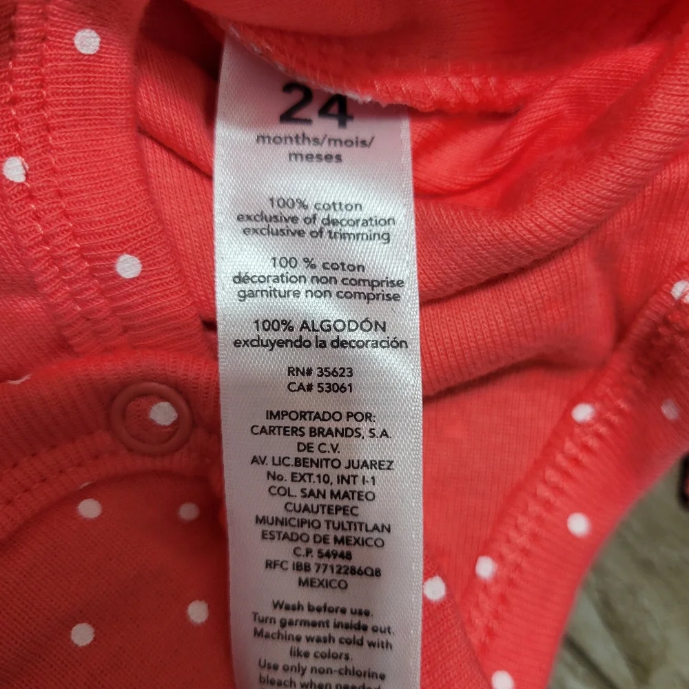 New Carter's Baby Coral Pink Polka Dot Long Sleeve Onesie Size 24M